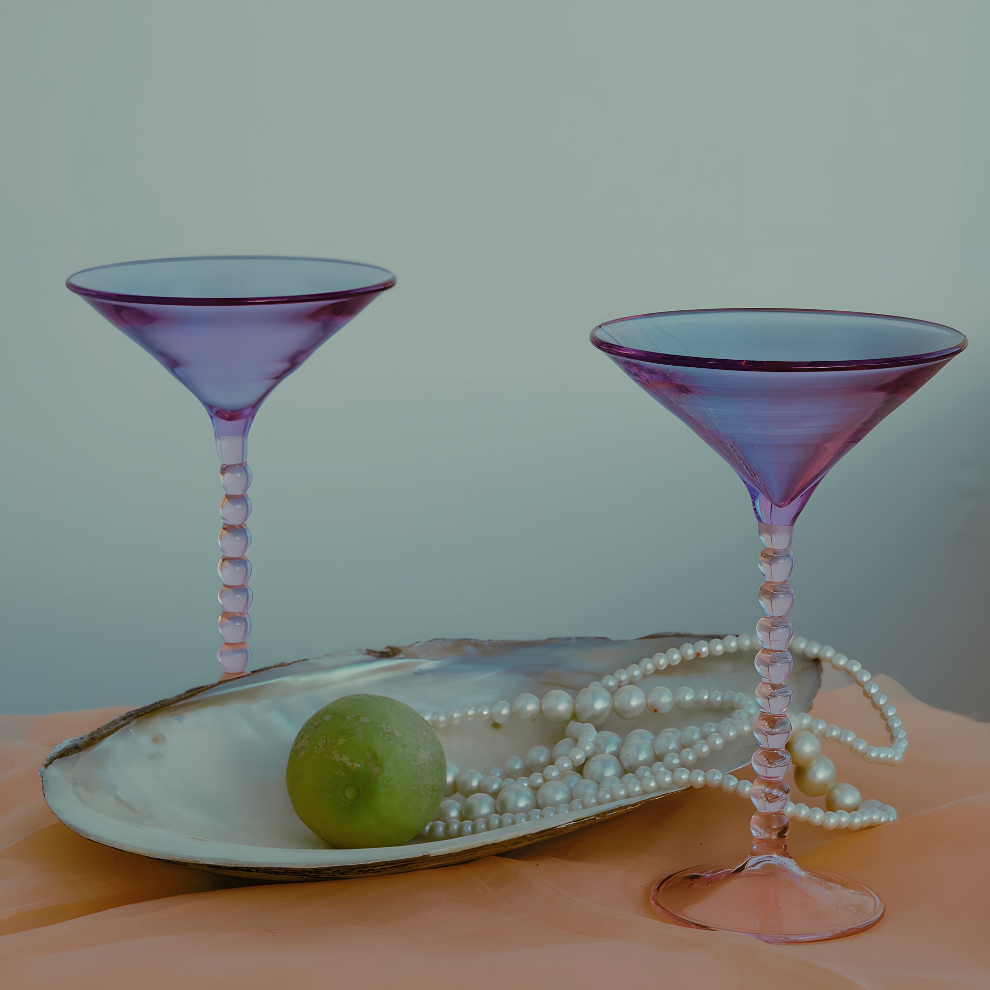 A pair of handcrafted Martini glasses from the Teta Edition, blending vintage charm with modern design