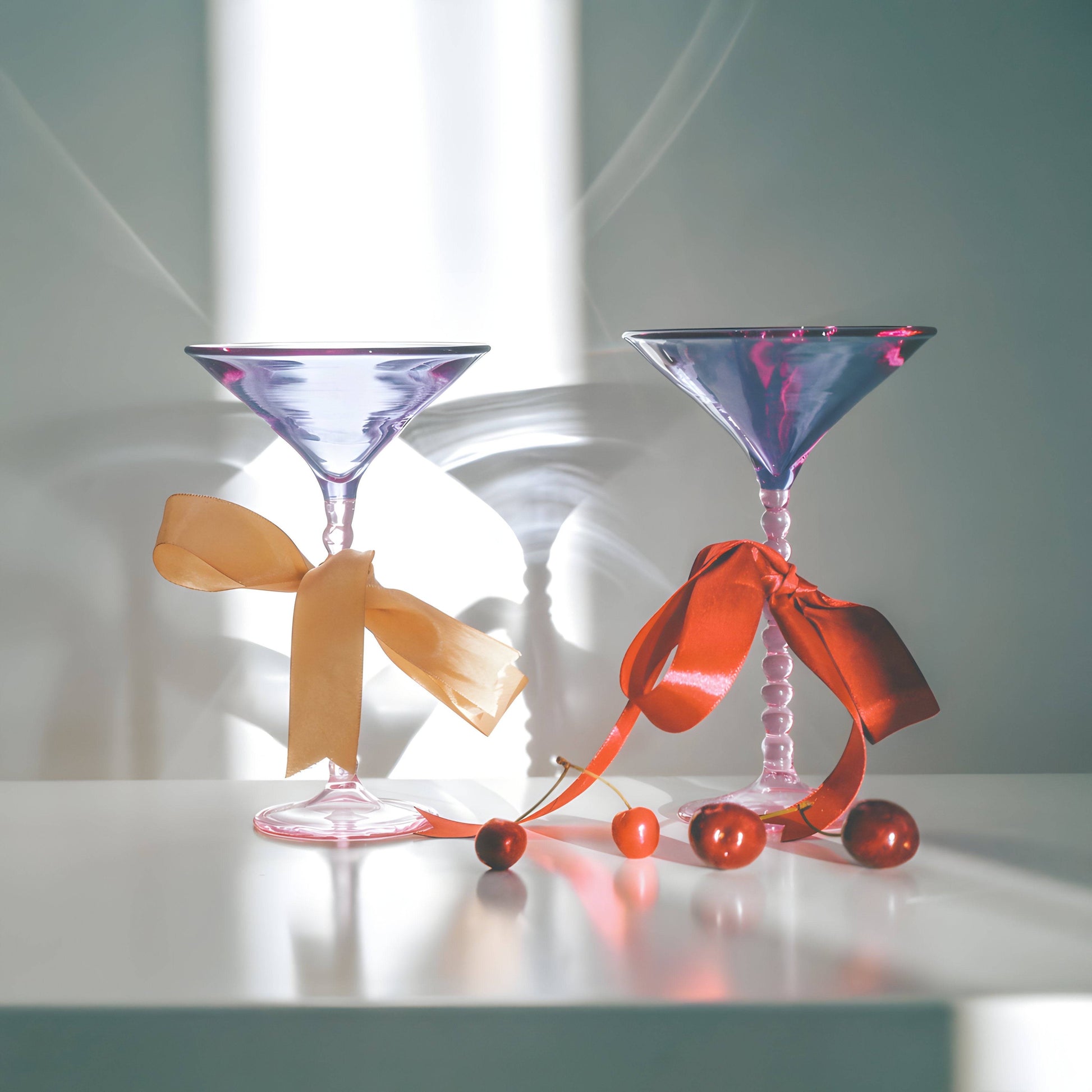A pair of handcrafted Martini glasses from the Teta Edition, blending vintage charm with modern design